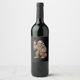 Etiqueta Para Botella De Vino Luces de Navidad de Santa Bigfoot Rock Divertido 