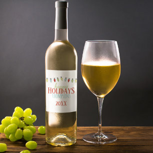 Etiqueta Para Botella De Vino Luces Navideñas Coloridas Vino de Fiesta Personali