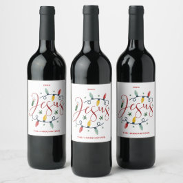 Etiqueta Para Botella De Vino Luces Navideñas Religiosas Personalizadas Jesús Cr