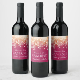 Etiqueta Para Botella De Vino Luces Regal Pink y Gold Bokeh