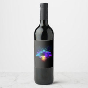 Etiqueta Para Botella De Vino Luciérnaga de neón sobre negro