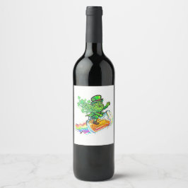Etiqueta Para Botella De Vino Lucky In Love Psychedelic Leprechaun Ride