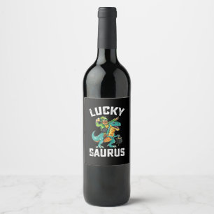 Etiqueta Para Botella De Vino Lucky Saurus Dinosaur T Rex St Patrick's Day