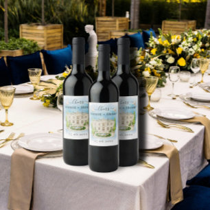 Etiqueta Para Botella De Vino Lugar de la vigilia   flores palomas Boda Lujo