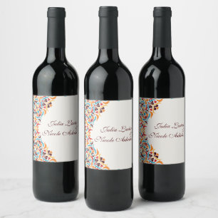 Etiqueta Para Botella De Vino Lujo Caprichoso Estilo Floral Marfil Boda Frontera
