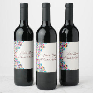 Etiqueta Para Botella De Vino Lujo Caprichoso Estilo Floral Marfil Boda Frontera