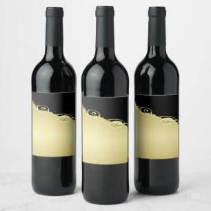 Etiqueta Para Botella De Vino Lujo decorativo en oro sobre oro y negro, Monogram