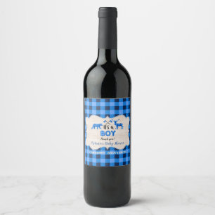 Etiqueta Para Botella De Vino Lumberjack Little Hunter Blue Plaid Baby Shower