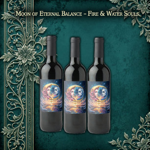 Etiqueta Para Botella De Vino Luna del Equilibrio Eterno – Almas de Fuego y Agua