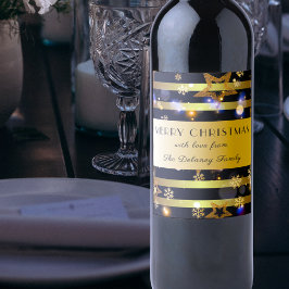 Etiqueta Para Botella De Vino Luxury Shiny Gold Snowflakes And Stars Christmas