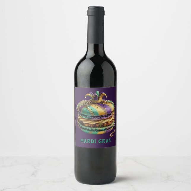 Etiqueta Para Botella De Vino Macarón Real de Mardi Gras (Anverso)