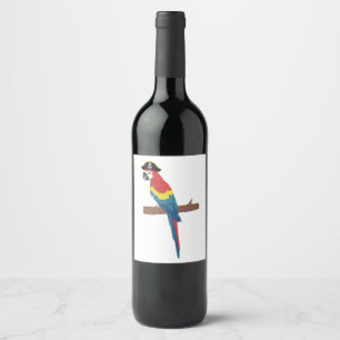 Etiqueta Para Botella De Vino Macaw del escarlata del pirata