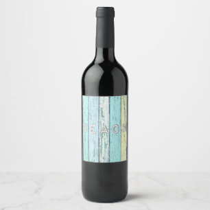Etiqueta Para Botella De Vino Madera flotante de playa rústica