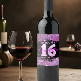 Etiqueta Para Botella De Vino Magenta Glam Moderno Dulce Dieciséis Cumpleaños