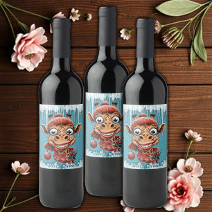 Etiqueta Para Botella De Vino Magia de invierno con una linda jirafa personaliza