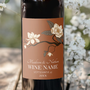 Etiqueta Para Botella De Vino Magnolia Boda minimalista Terracotta
