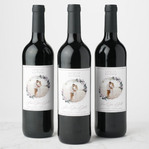 Etiqueta Para Botella De Vino Magnolia Floral y Mauve Círculo Foto Save The Date