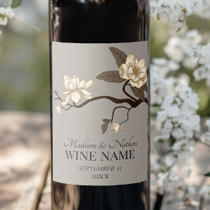 Etiqueta Para Botella De Vino Magnolia minimalista Boda Gray