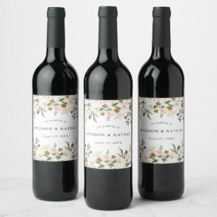 Etiqueta Para Botella De Vino Magnolias Acuarela Boda Personalizada