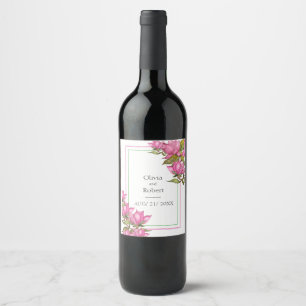 Etiqueta Para Botella De Vino magnolias rosa real