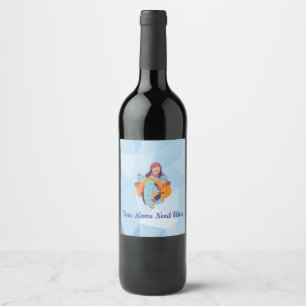 Etiqueta Para Botella De Vino Mamas Gemelas con Gemelos