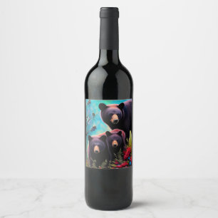 Etiqueta Para Botella De Vino Mami Bear y Cubs