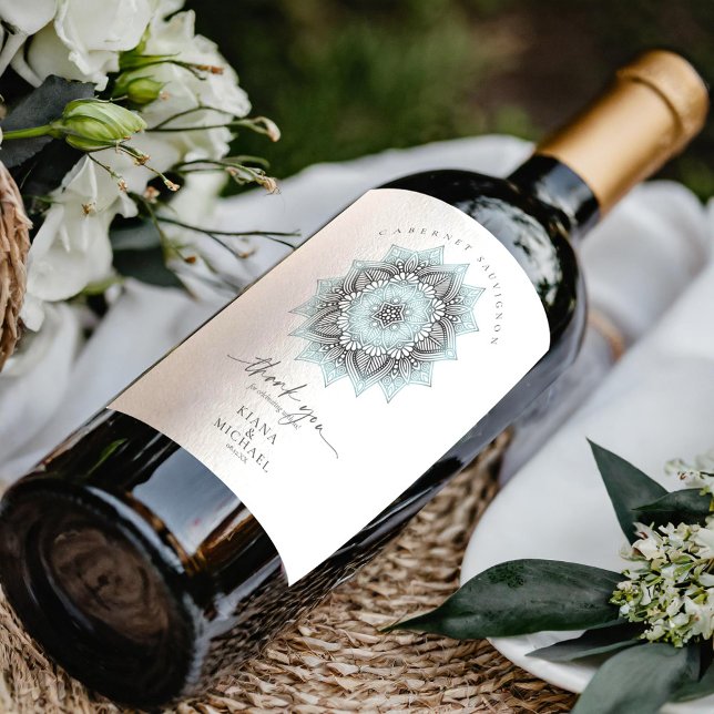 Etiqueta Para Botella De Vino Mandala Lace Boda Gracias Teniente Azul ID968 (Subido por el creador)