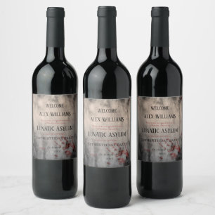 Etiqueta Para Botella De Vino Manicomio de Halloween Cumpleaños