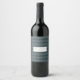 Etiqueta Para Botella De Vino Mano azul dibujado Tartán Plaid Navidades