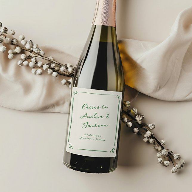 Etiqueta Para Botella De Vino Mano caprichosa dibujó Boda verde (Subido por el creador)