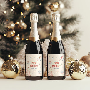Etiqueta Para Botella De Vino Mano caprichosa dibujó Oh Qué Fiesta Navidades Div