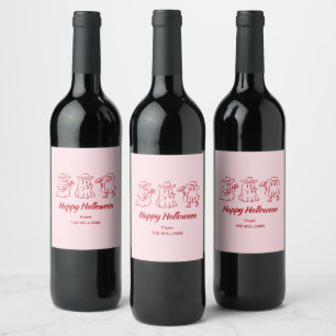 Etiqueta Para Botella De Vino Mano rosa roja extraña y espeluznante Halloween