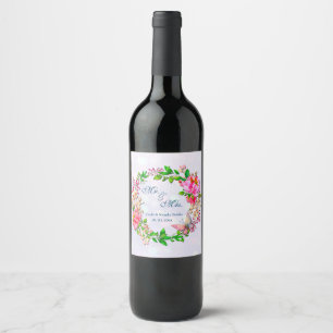 Etiqueta Para Botella De Vino Manta de primavera de flores rosadas y mariposas e