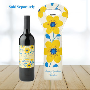Etiqueta Para Botella De Vino Mantequilla floral amarilla y azul