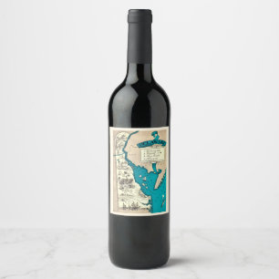 Etiqueta Para Botella De Vino Mapa antiguo de Delaware