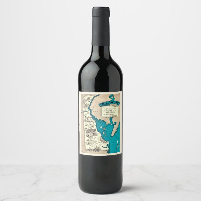 Etiqueta Para Botella De Vino Mapa antiguo de Delaware  (Anverso)
