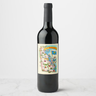 Etiqueta Para Botella De Vino Mapa antiguo de Delaware
