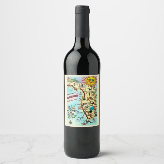 Etiqueta Para Botella De Vino Mapa Antiguo de Florida  (Anverso)