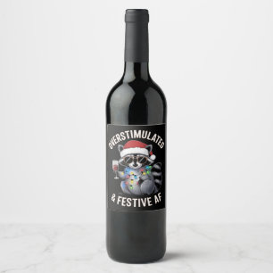 Etiqueta Para Botella De Vino Mapache Amante del Espresso Sobrestimulado y Festi