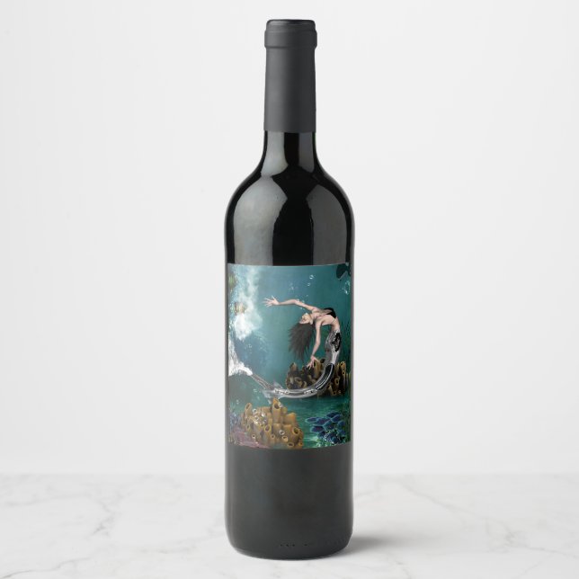 Etiqueta Para Botella De Vino Maravillosa sirena de vapor (Anverso)