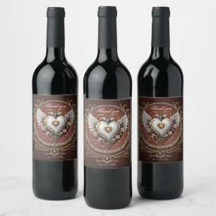 Etiqueta Para Botella De Vino Maravilloso corazón noble steampunk con alas.