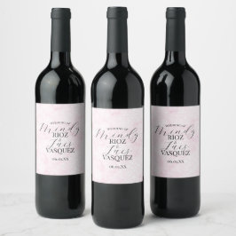 Etiqueta Para Botella De Vino Marble Abstract Pink Wedding Script Black 