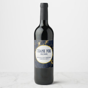 Etiqueta Para Botella De Vino Marble azul marino y oro Marble moderno Aniversari