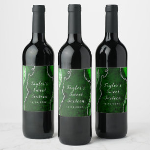 Etiqueta Para Botella De Vino Marble verde y plateado agate 16