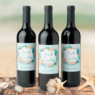 Etiqueta Para Botella De Vino Marcas de caballito de mar costero y granjas