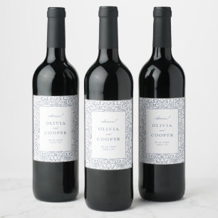 Etiqueta Para Botella De Vino Marco Antiguo Azul Polvoriento Clásico Boda