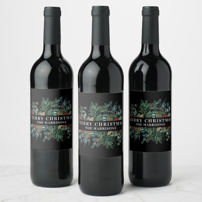 Etiqueta Para Botella De Vino Marco botánico para navidades (Botellas)
