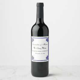 Etiqueta Para Botella De Vino Marco Chic Azul Marino Llave Griega Nudo