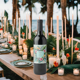 Etiqueta Para Botella De Vino Marco cuadrado de la esencia tropical