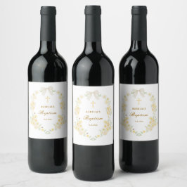 Etiqueta Para Botella De Vino Marco de flores amarillas para bautizo